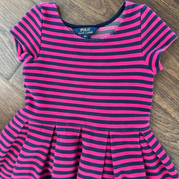 Polo Ralph Lauren Little Girls 6X Pink Blue Striped A-Line Dress Short Sleeve - Picture 2 of 5